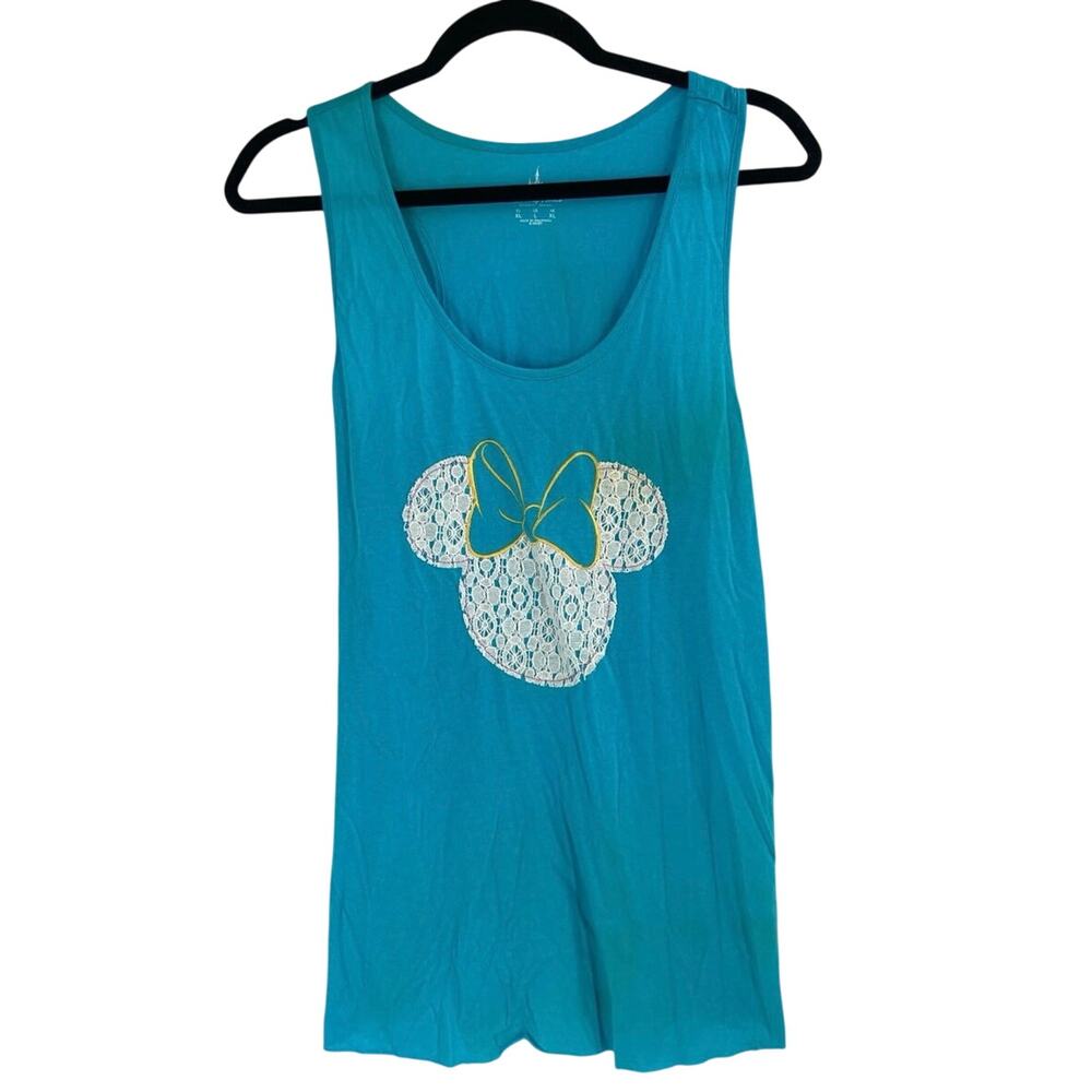 Disney Parks Lace Minnie Mouse Turquoise Muscle Tank Top Women’s Large NEW